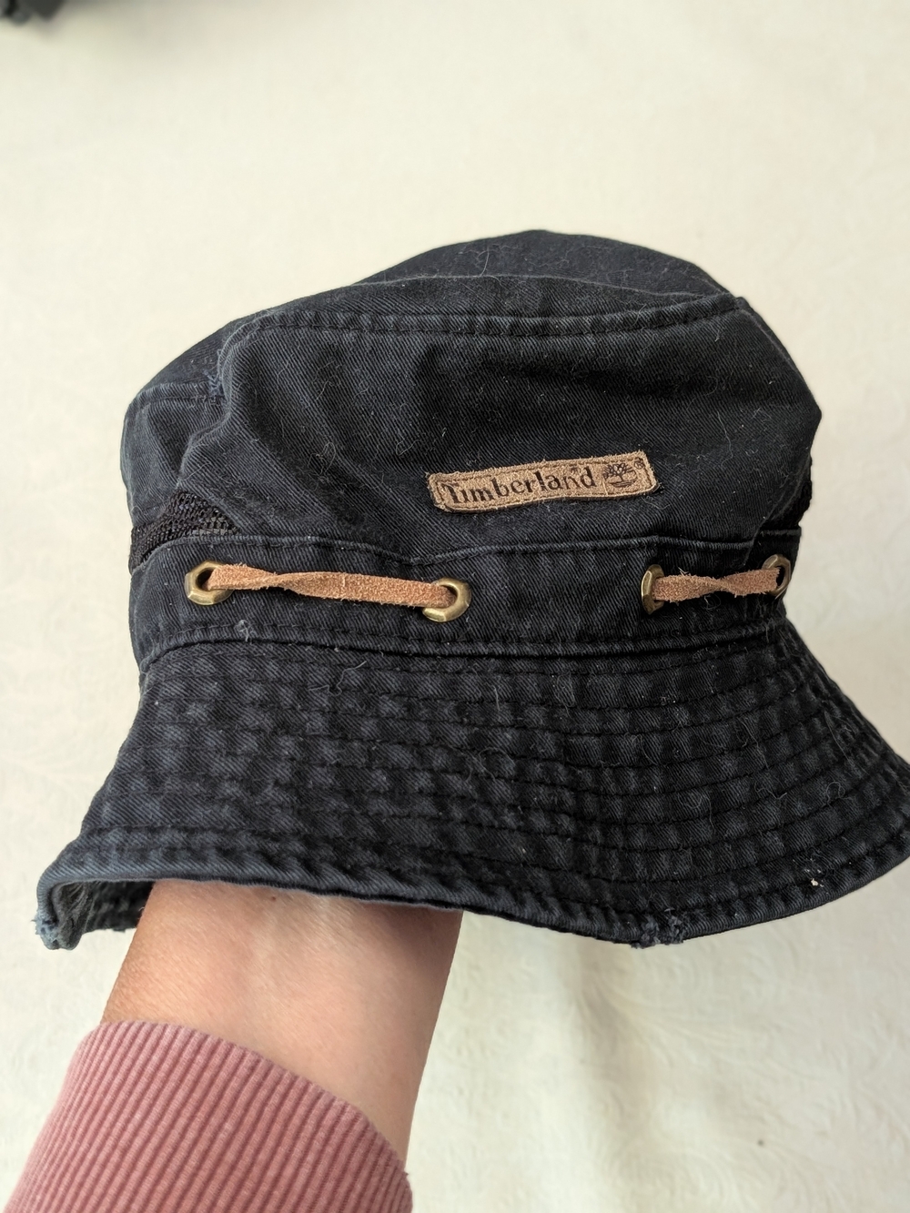 Timberland Black Bucket Hat Chin Strap Solid Casual Unisex Size L